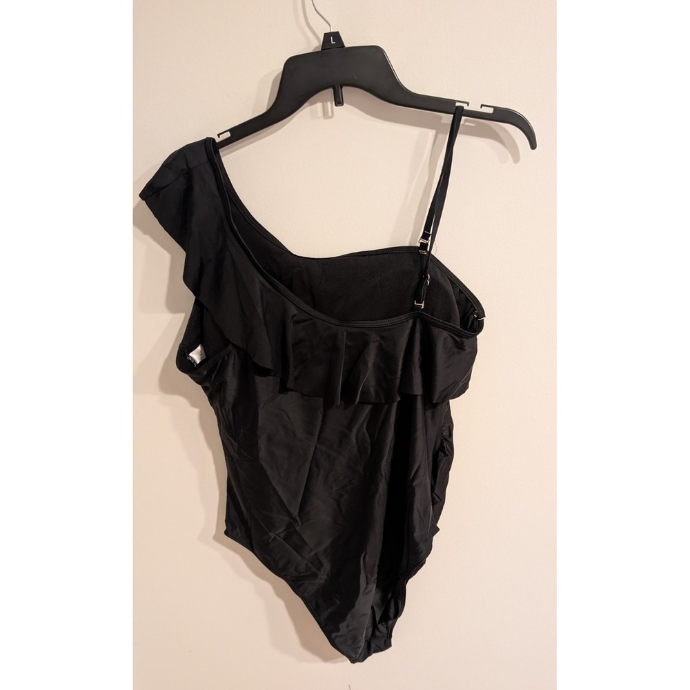 Women's One Piece Black Bathing Suit, One Shoulder, XL